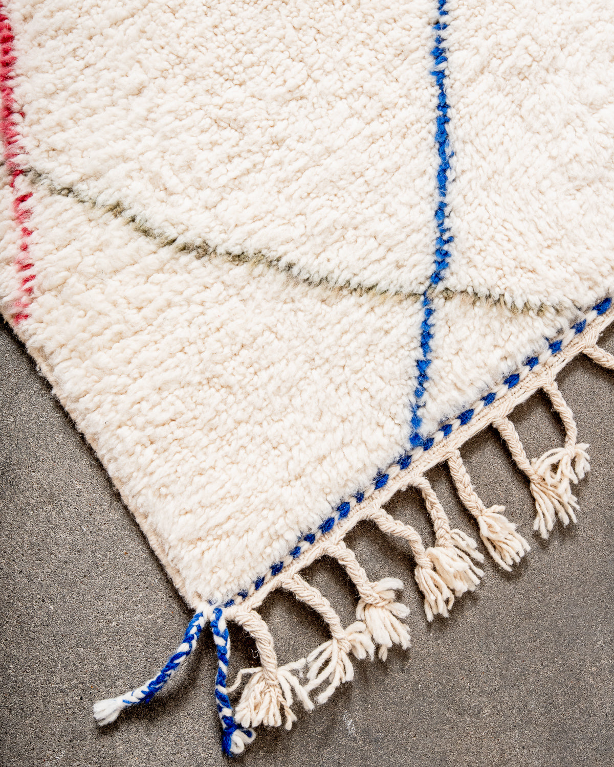 Modern, designer, handcrafted Berber rug from Morocco. Beniourain carpet with beautiful colours and patterns and fluffy wool texture.